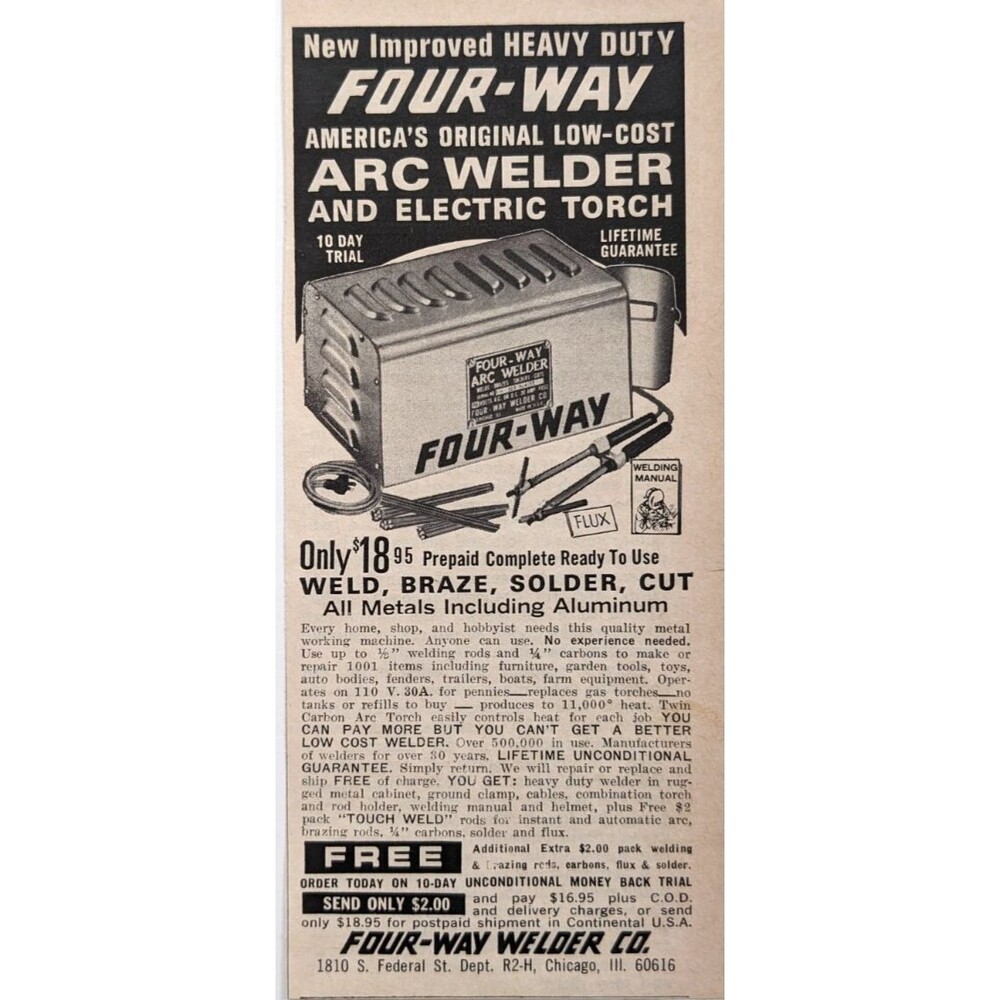 Four-Way Welder Co. Arc Welder & Torch Chicago Illinois IL Vintage 1969 Print Ad